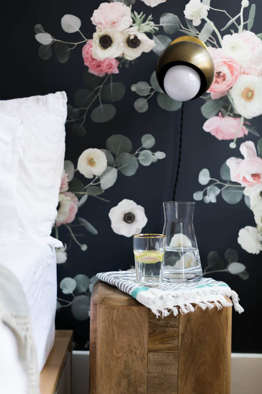 big floral wallpaper,table,pink,furniture,interior design,room