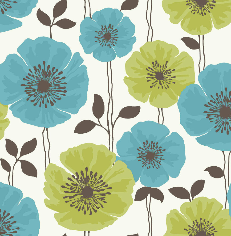 papier peint floral audacieux,aqua,turquoise,bleu,vert,modèle