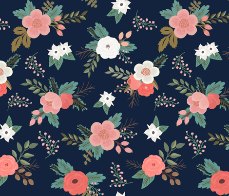 navy floral wallpaper,pattern,floral design,green,pink,flower