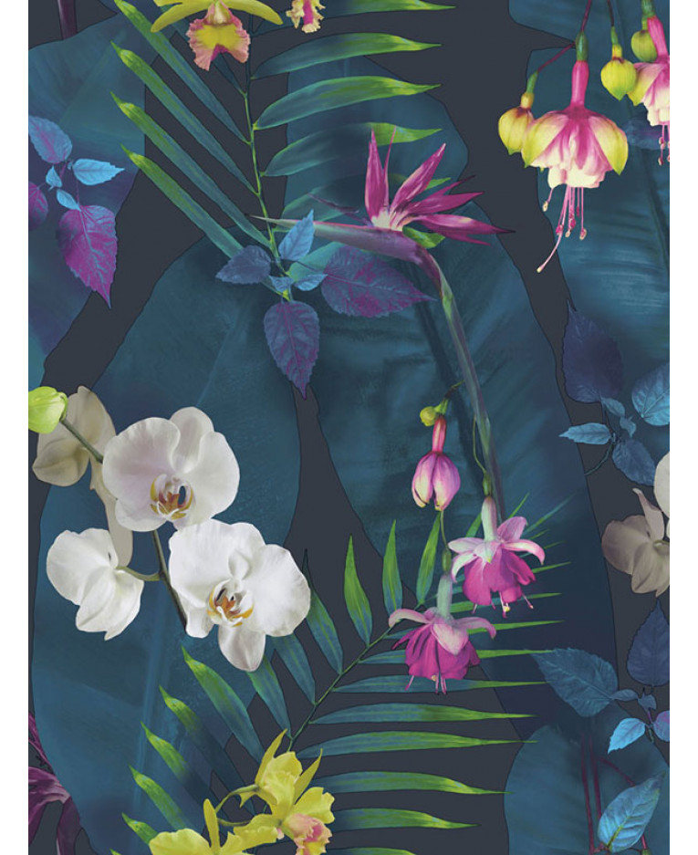 papier peint à fleurs bleu marine,fleur,orchidée papillon,plante,rose,plante à fleurs