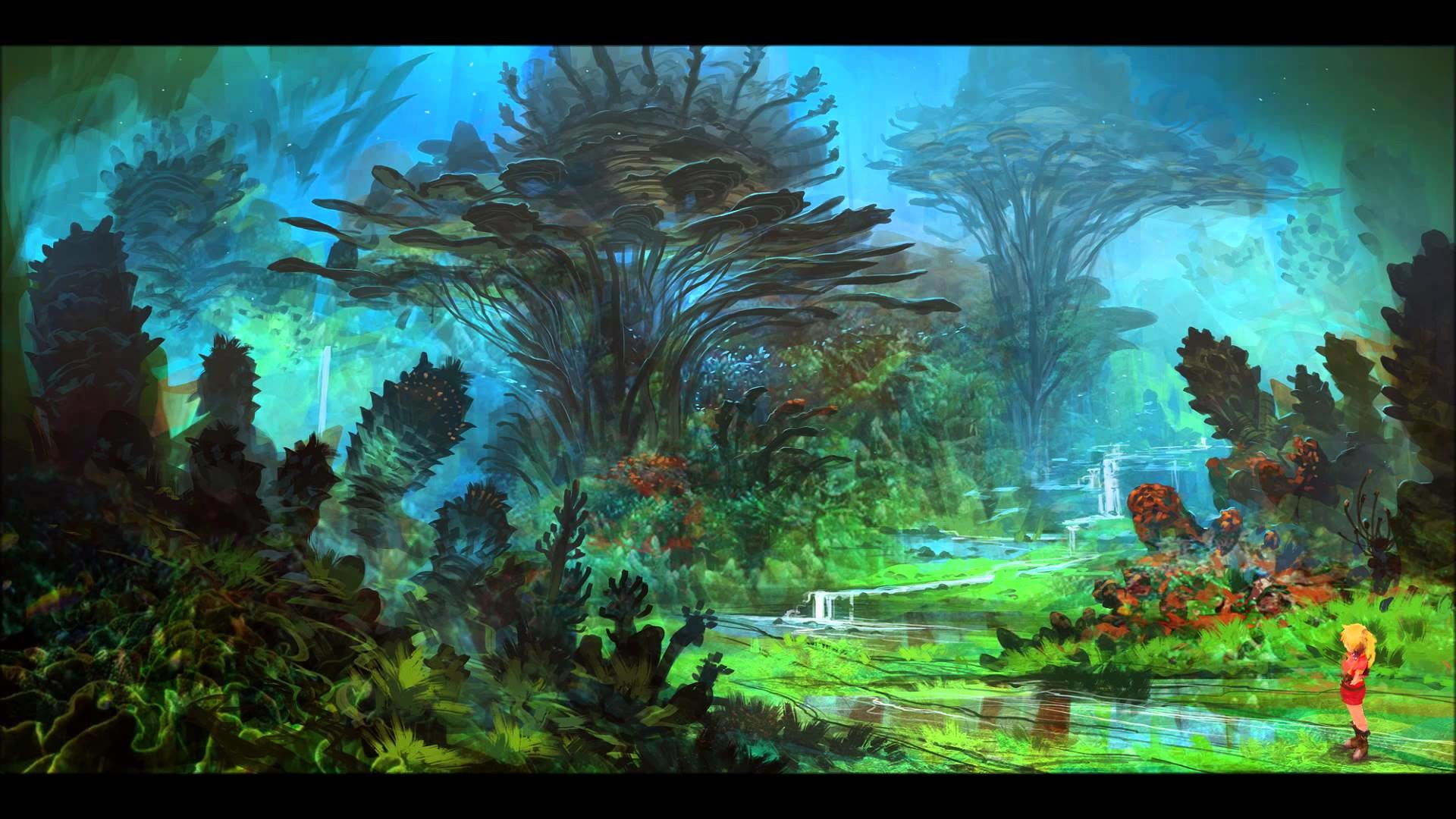 fond d'écran chrono cross,la nature,la peinture,jungle,arbre,paysage