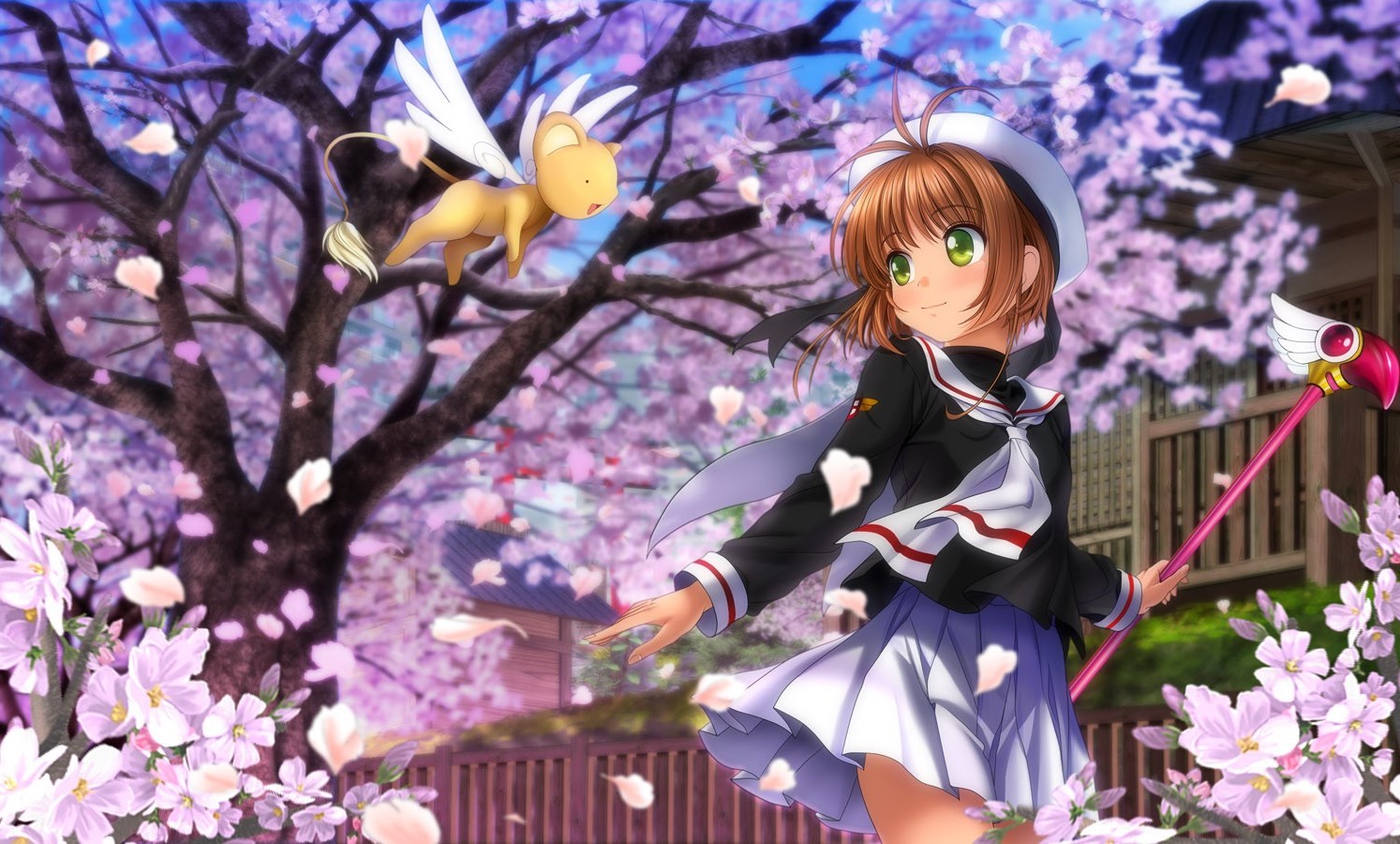 fond d'écran cardcaptor sakura,anime,printemps,dessin animé,lilas,fleur