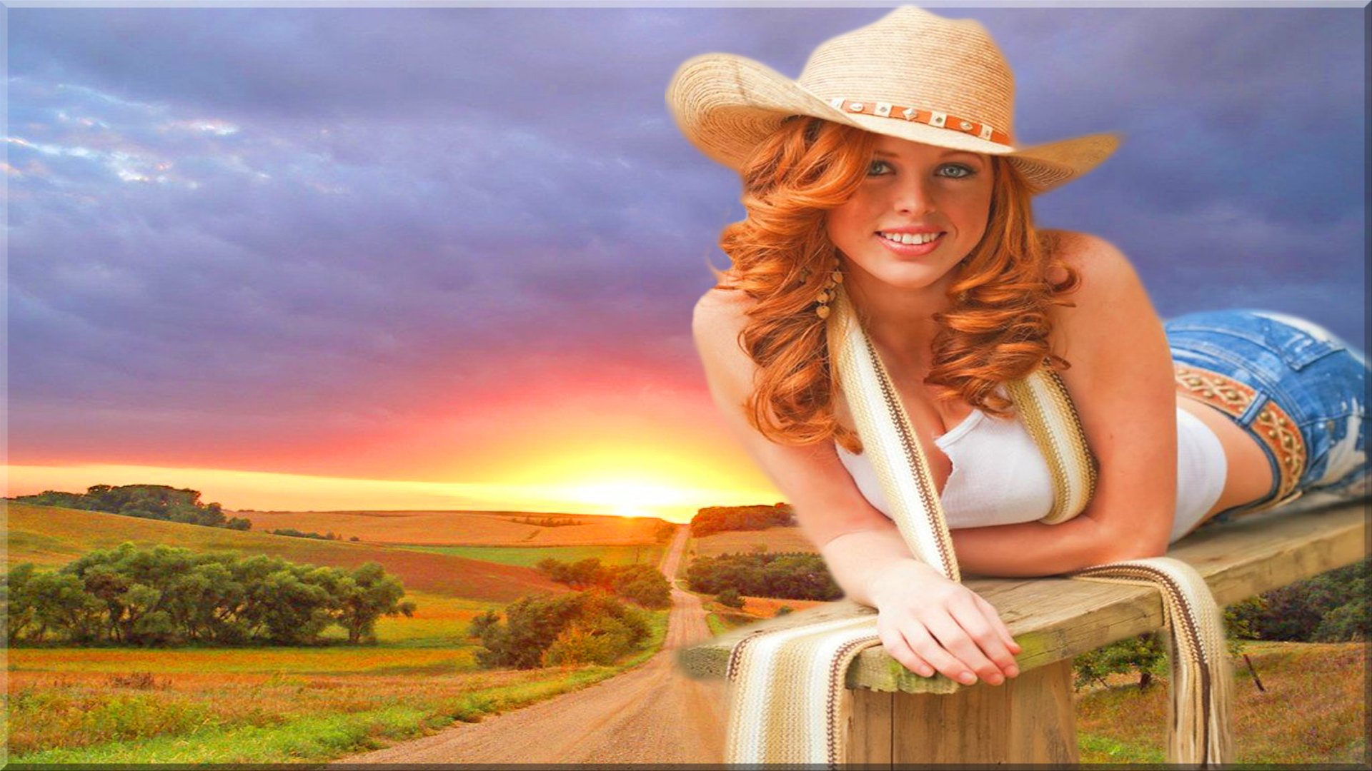 carta da parati cowgirl,bellezza,cielo,cappello,estate,biondo