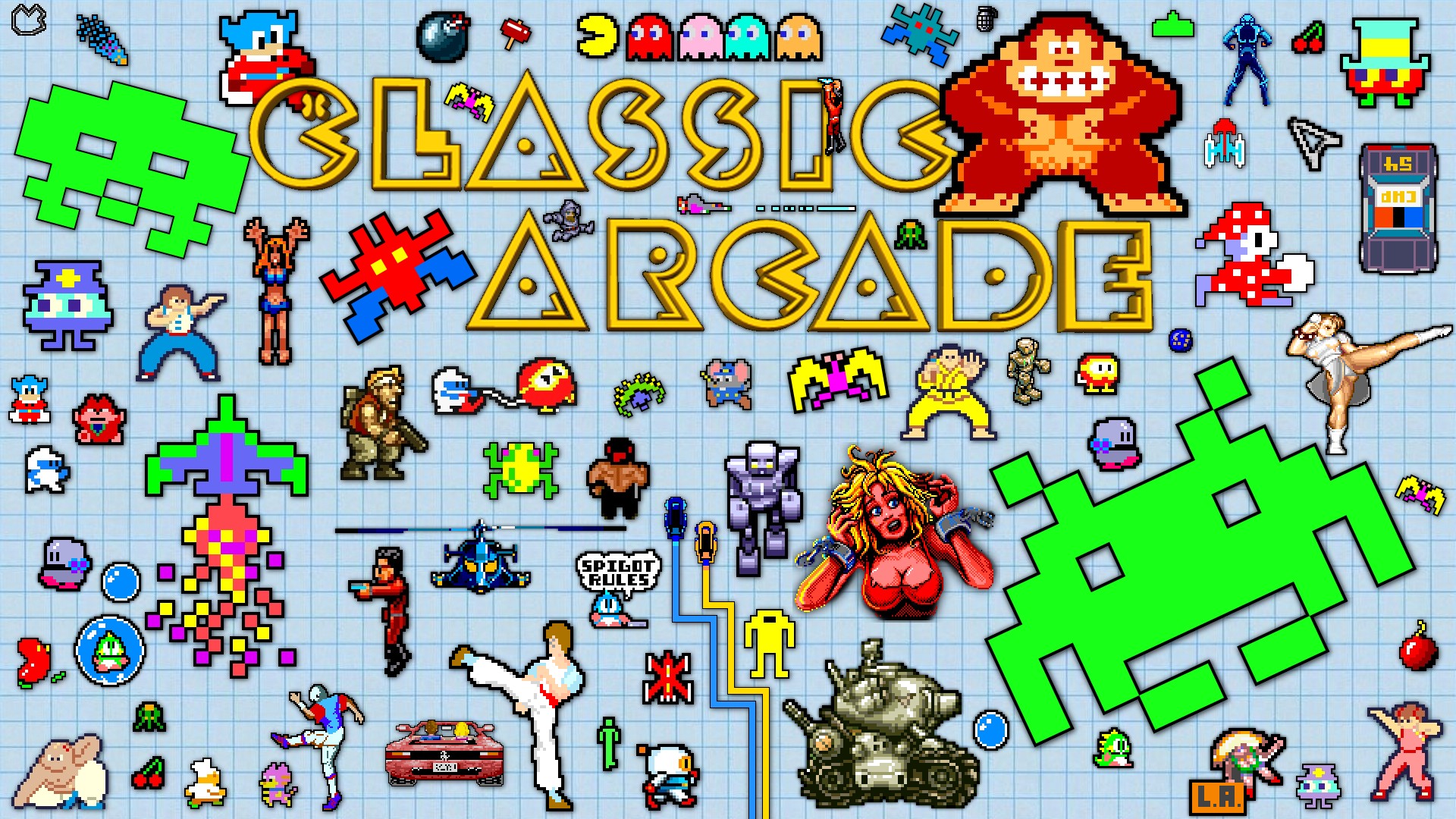 arcade game wallpaper,games,puzzle,fictional character,recreation ...