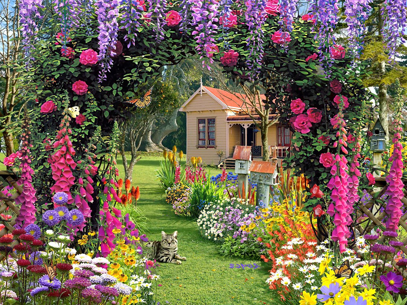 쇼홈 벽지,꽃,식물,정원,시골집,집