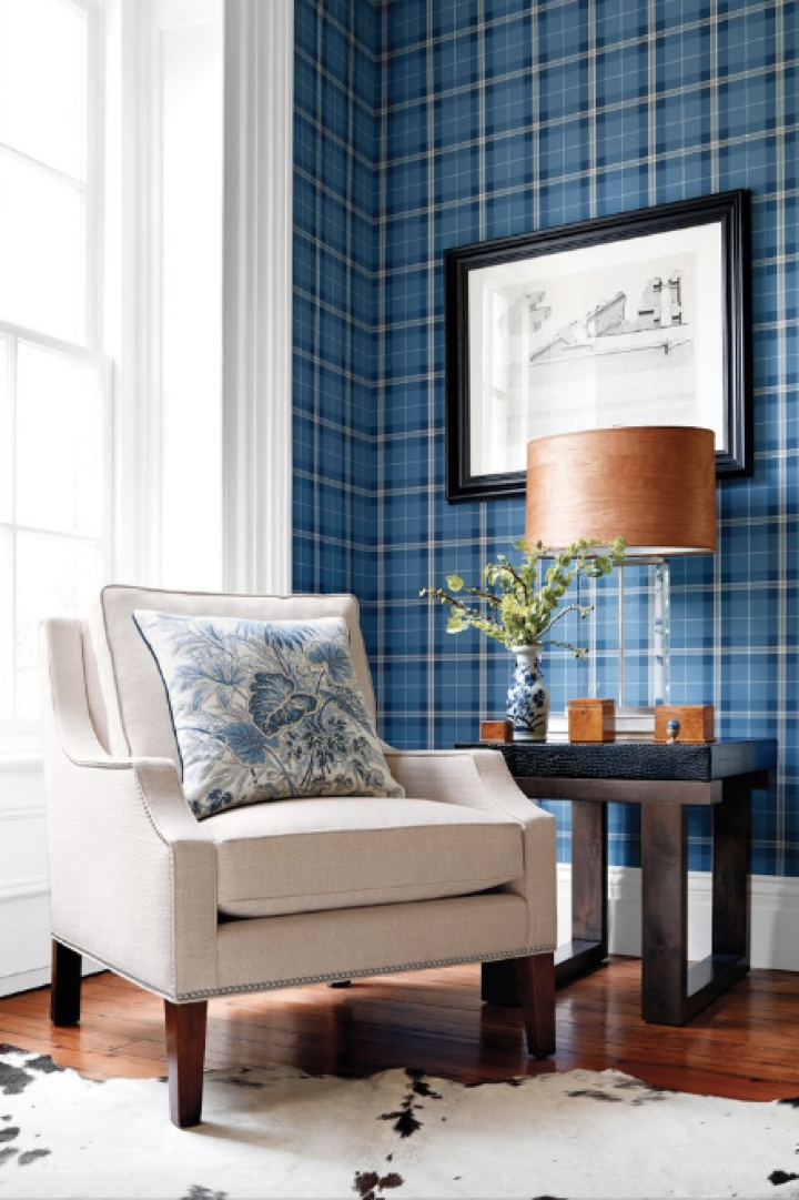tartan wallpaper next,furniture,living room,room,interior design,blue