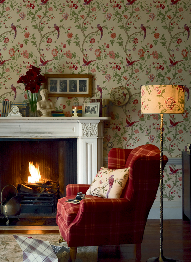 laura ashley summer palace wallpaper,living room,room,fireplace,interior design,wallpaper