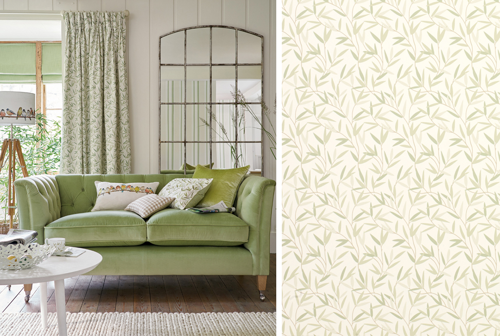 laura ashley green wallpaper,green,interior design,curtain,room,living room