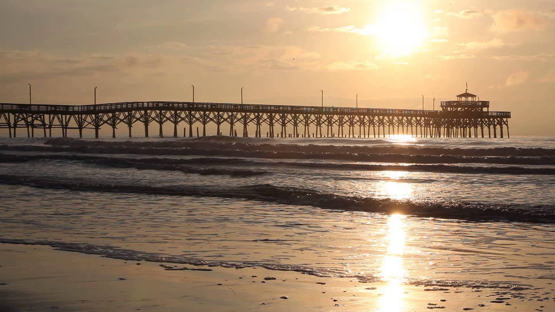 myrtle beach fondo de pantalla,muelle,cielo,mar,horizonte,puesta de sol