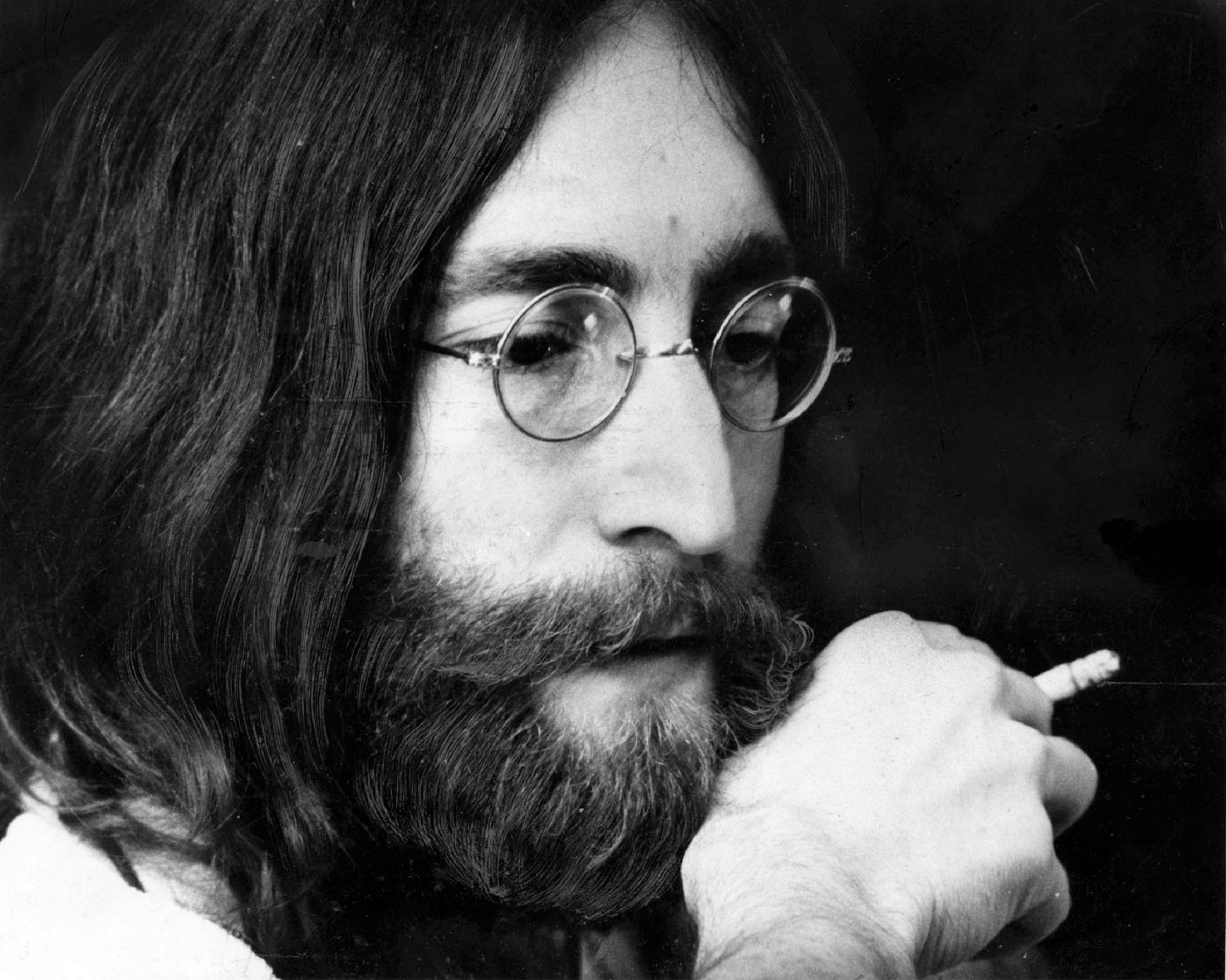 carta da parati di john lennon,capelli,baffi,barba,ritratto,bianco e nero