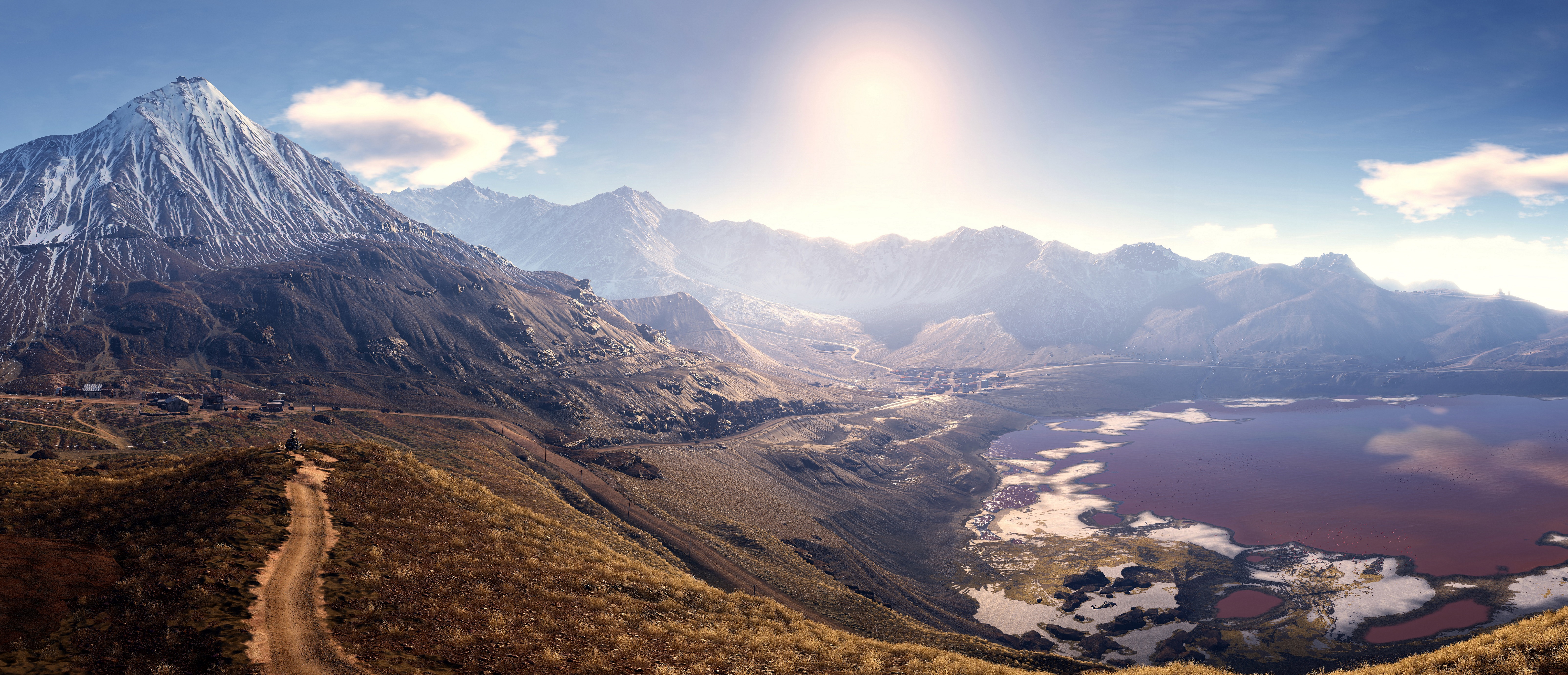 ghost recon wildlands wallpaper,mountainous landforms,mountain,highland,mountain range,sky