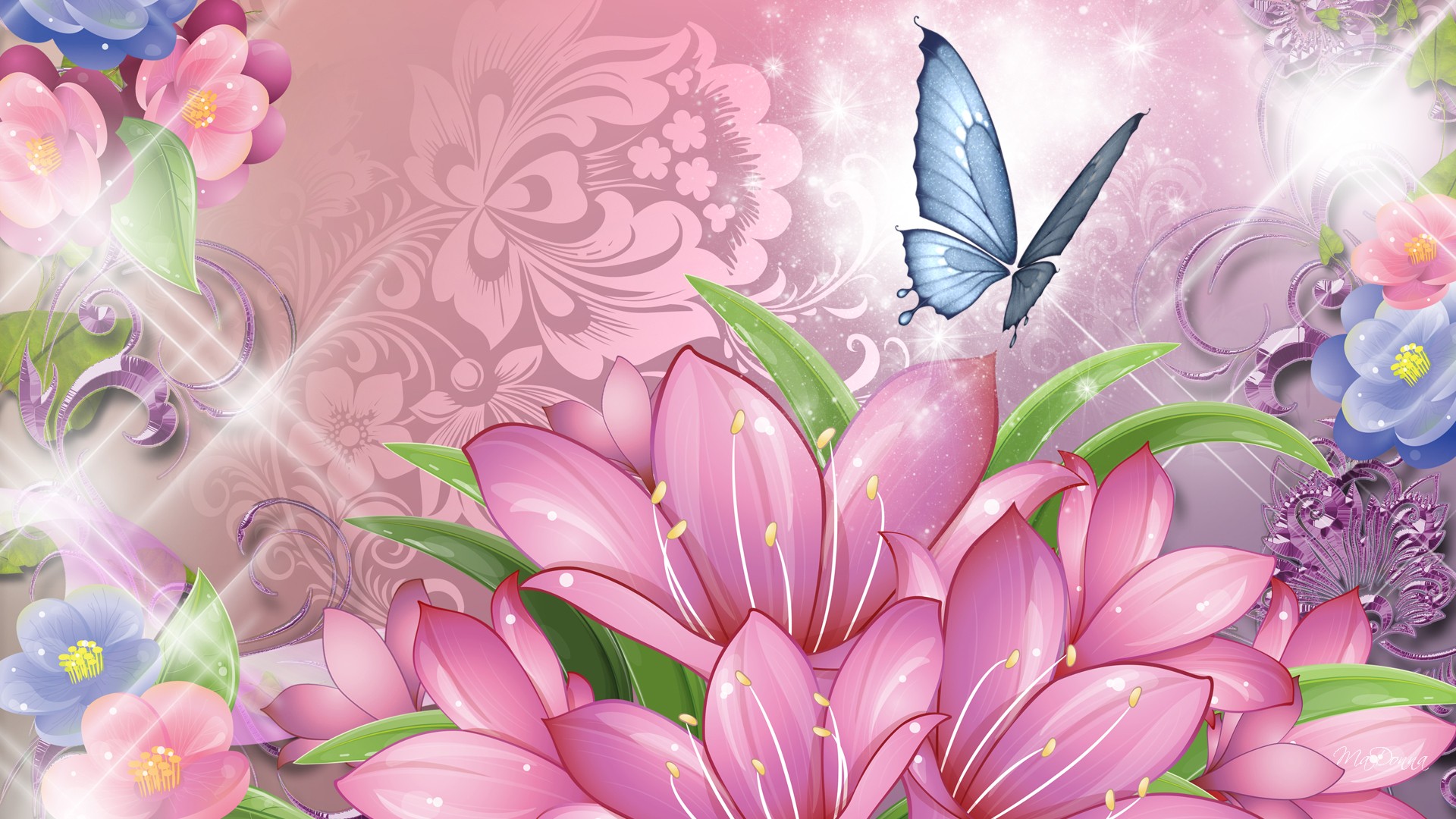 butterfly with flowers wallpapers,pink,flower,plant,petal,lilac