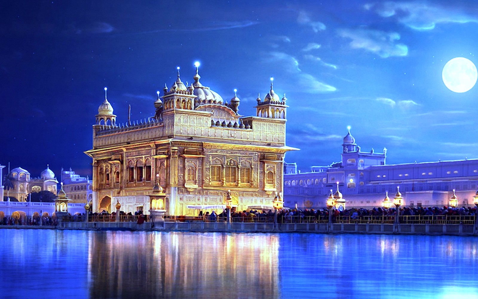 tempio d'oro sfondo hd,notte,blu,costruzione,architettura,riflessione