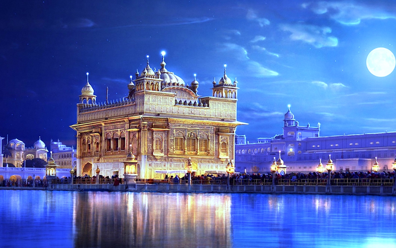 golden temple hd wallpaper,landmark,night,blue,building,architecture