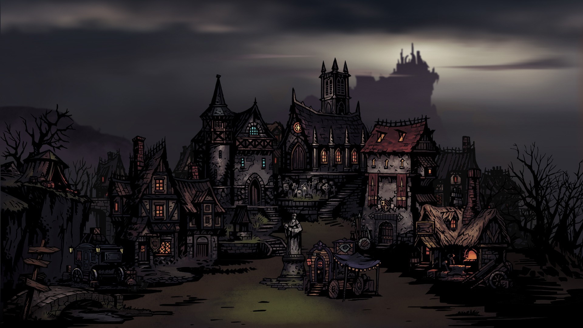 darkest dungeon wallpaper,sky,darkness,screenshot,dusk,architecture