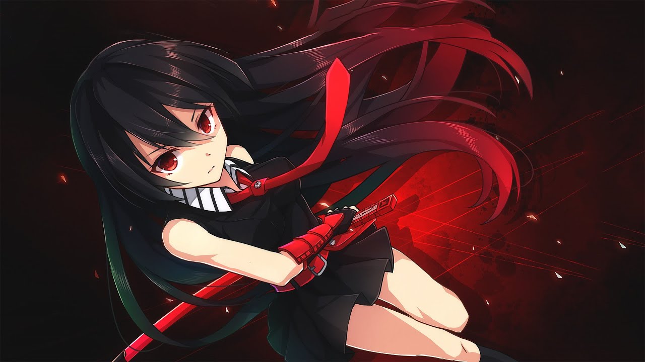 akame wallpaper,cartoon,anime,red,cg artwork,black hair