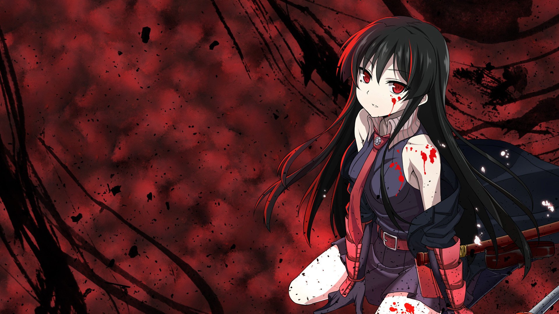 akame wallpaper,anime,cg kunstwerk,rot,karikatur,schwarzes haar