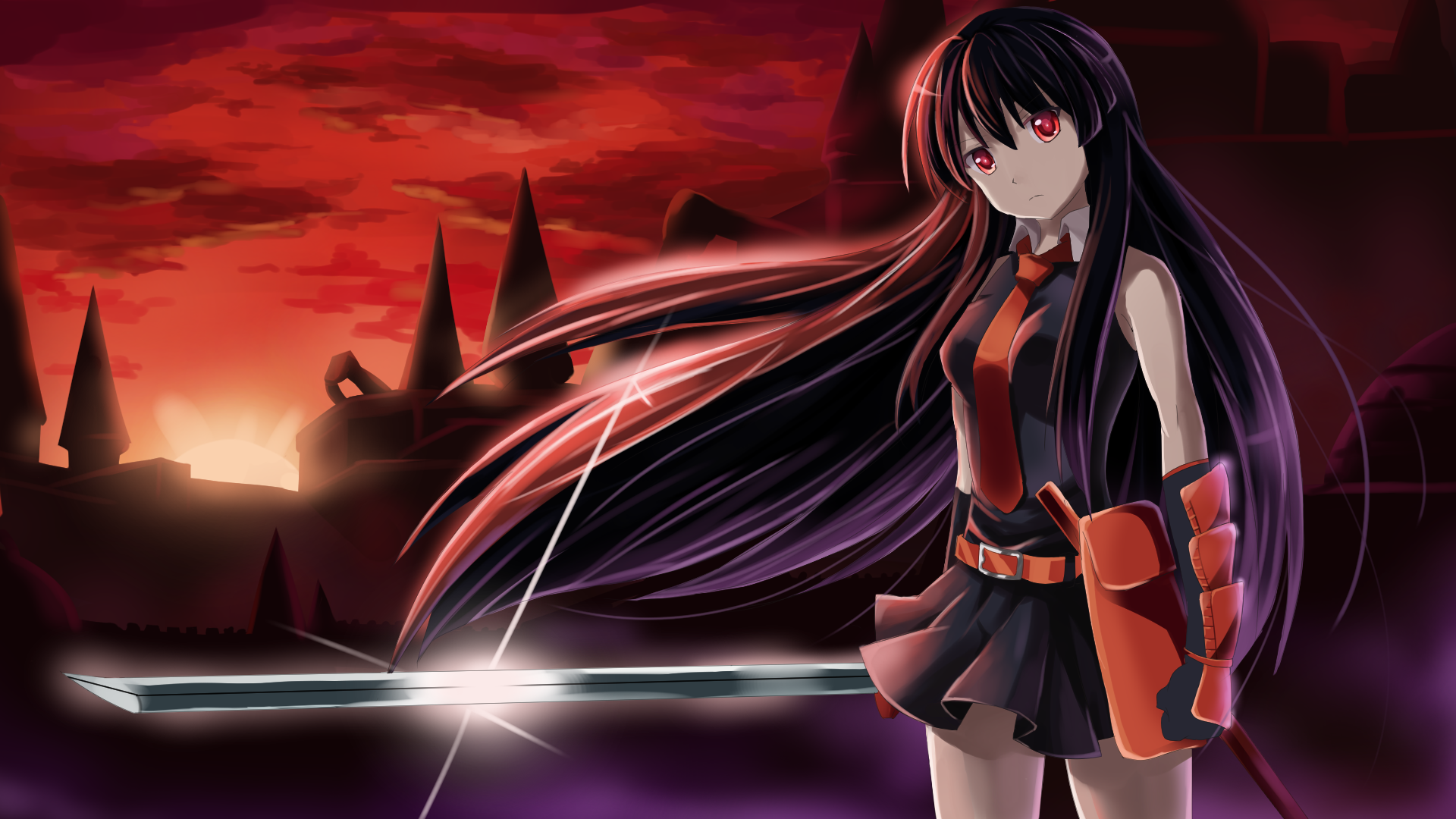 akame wallpaper,cg artwork,anime,cartoon,black hair,long hair