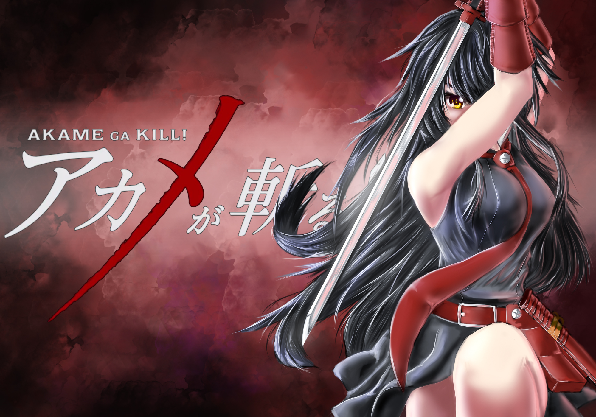 akame wallpaper,cg artwork,anime,fictional character,long hair,black hair