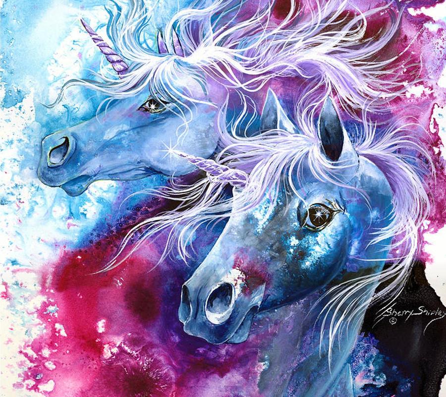 unicorn wallpaper hd,purple,fictional character,unicorn,mythical creature,watercolor paint