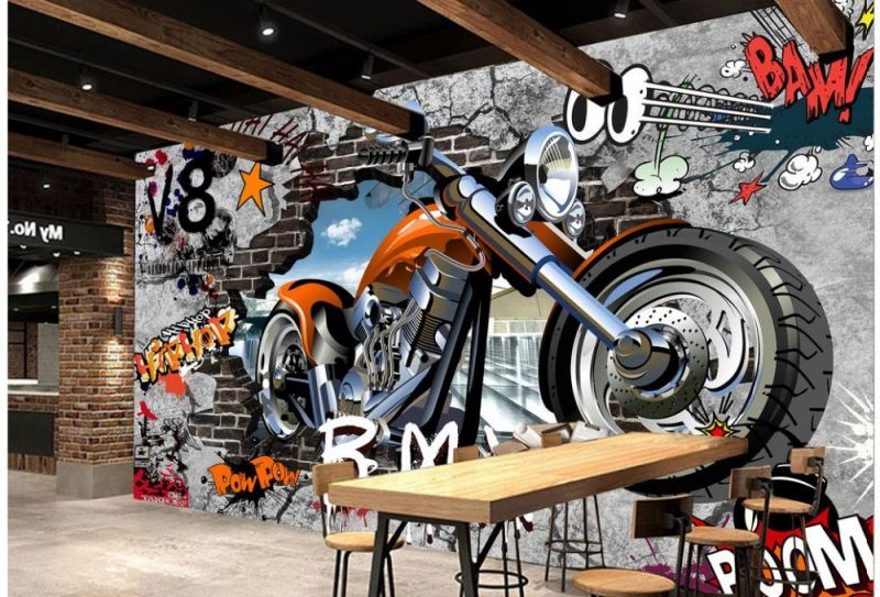 배경 tiga dimensi,오토바이,차량,초퍼,벽화,bmx 자전거