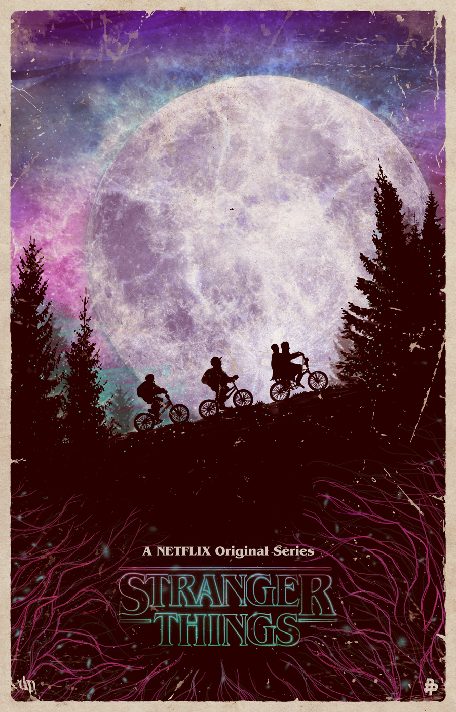 stranger things phone wallpaper,celestial event,poster,sky,moonlight,text