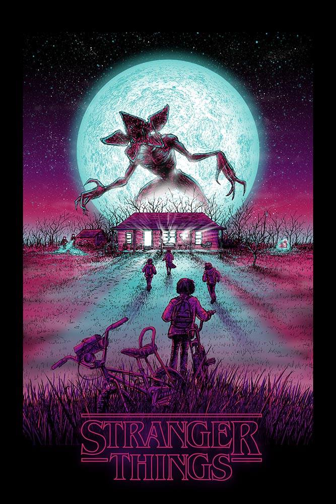 wallpaper stranger things,sky,poster,fictional character,illustration,magenta