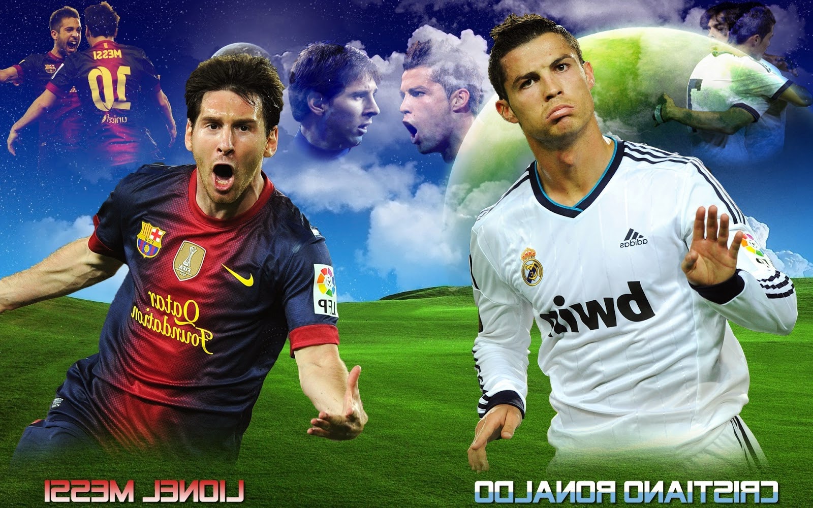 messi and ronaldo wallpaper,football player,soccer player,player,team sport,international rules football