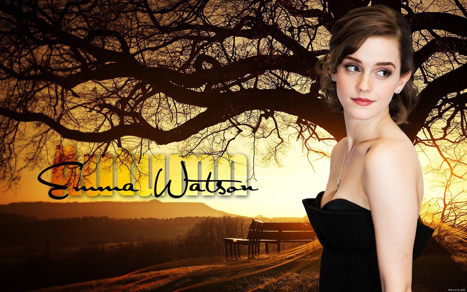 emma watson hd wallpaper,schönheit,kleid,himmel,blitzlichtfotografie,baum