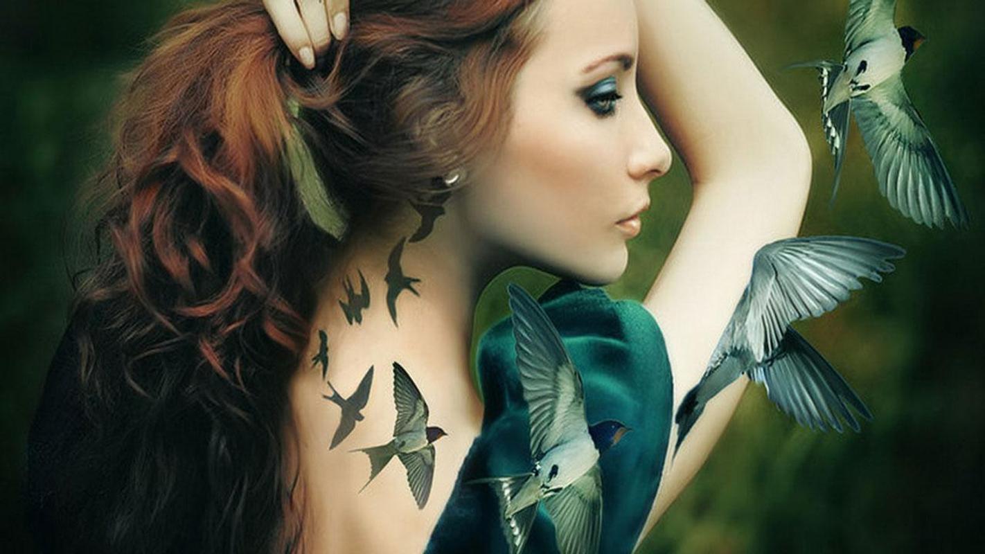 hd girl wallpaper for android,shoulder,tattoo,beauty,arm,wing