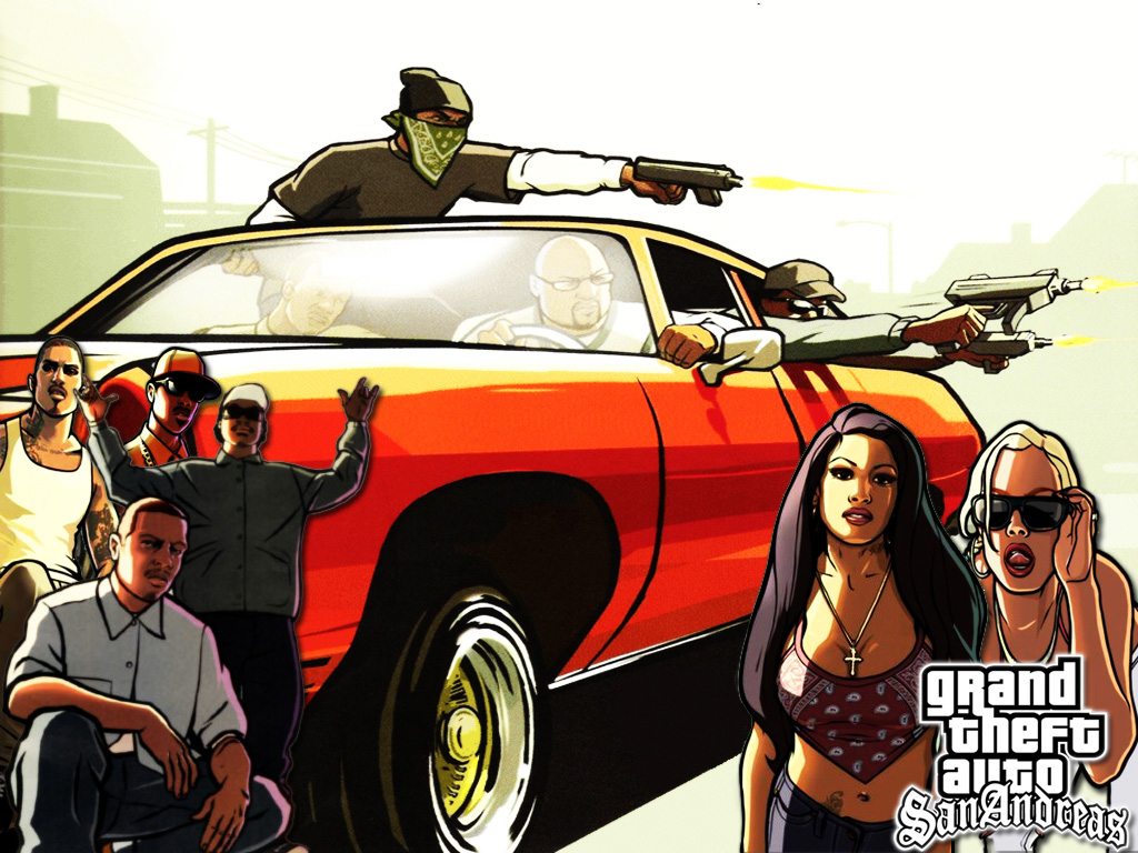 gta sa wallpaper,motor vehicle,cartoon,vehicle,car,fictional character