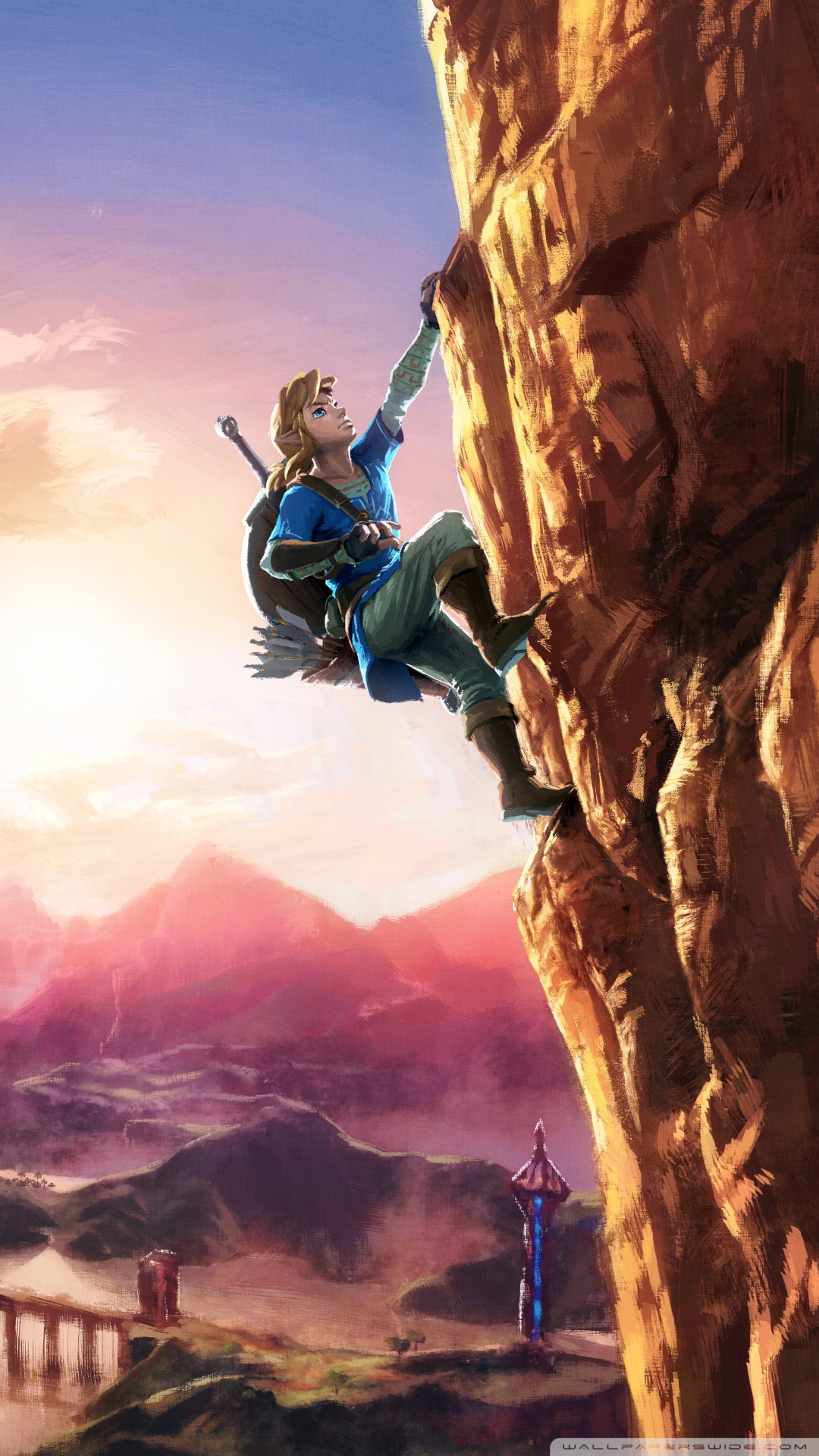 zelda breath of the wild wallpaper,action adventure game,adventure,mountaineer,climbing,extreme sport