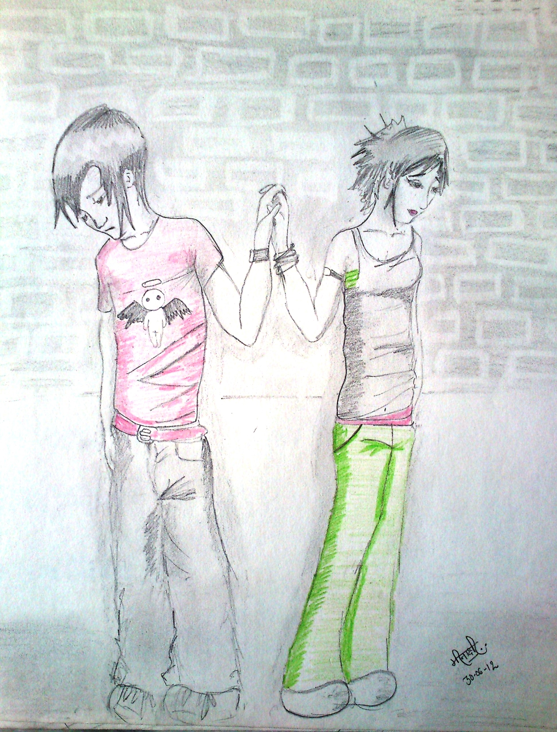 love couple sketch wallpaper,drawing,sketch,cartoon,standing,gesture