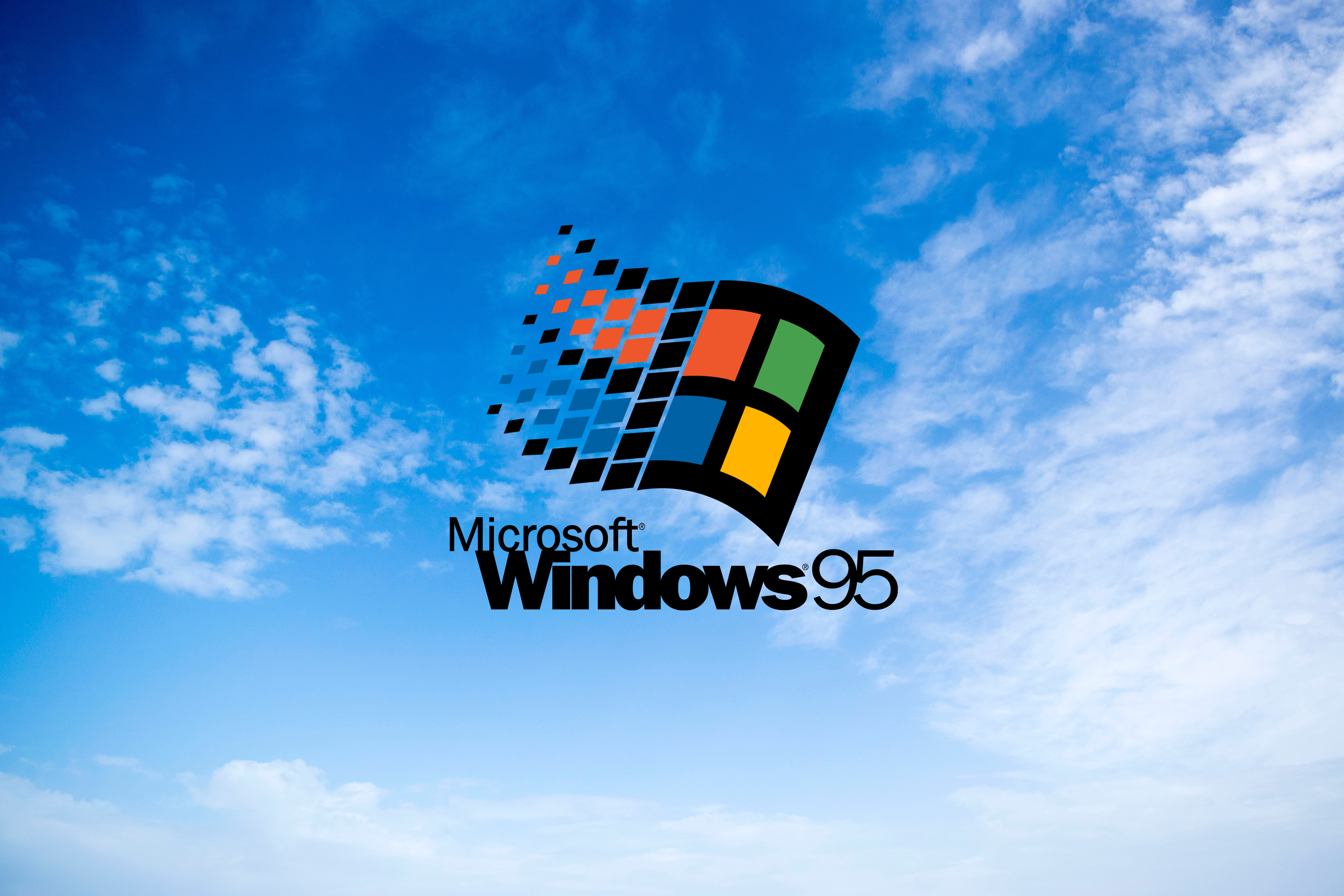 windows 95 wallpaper,sky,daytime,logo,azure,font