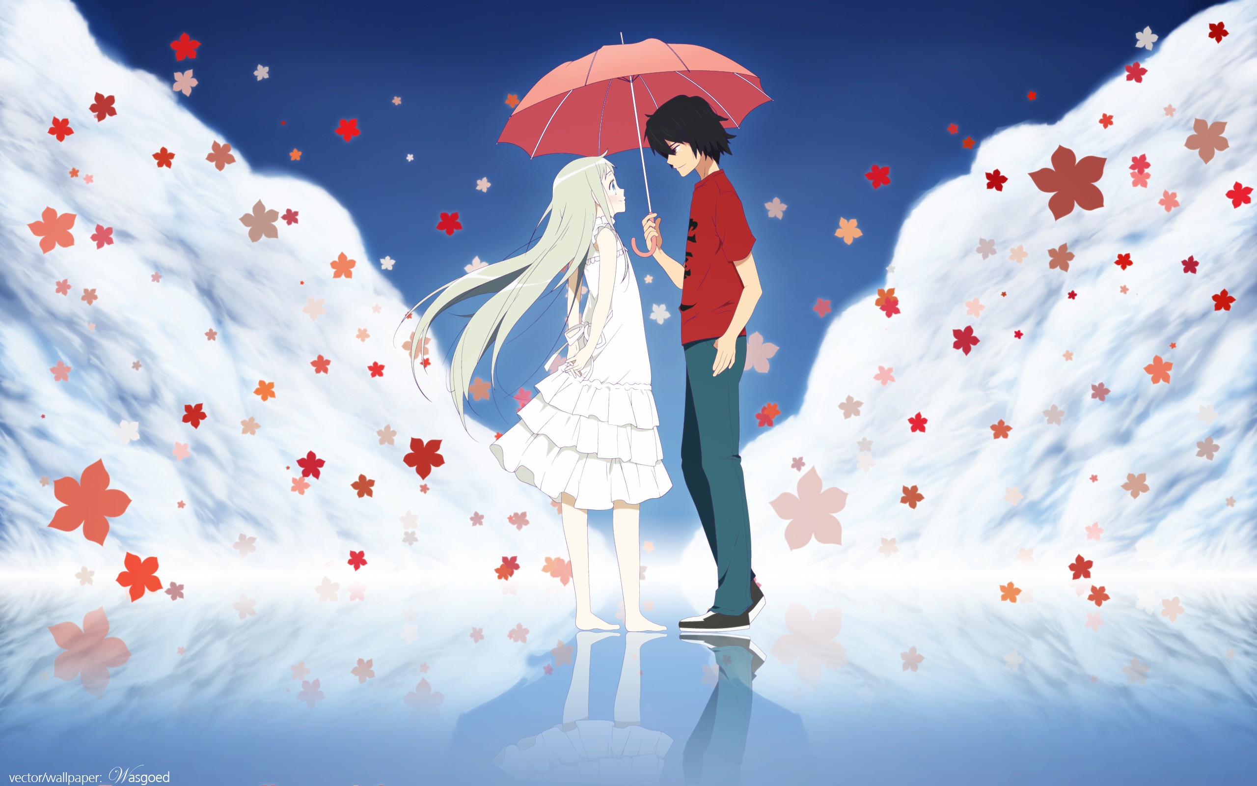 anohana wallpaper,illustration,sky,umbrella,anime,art