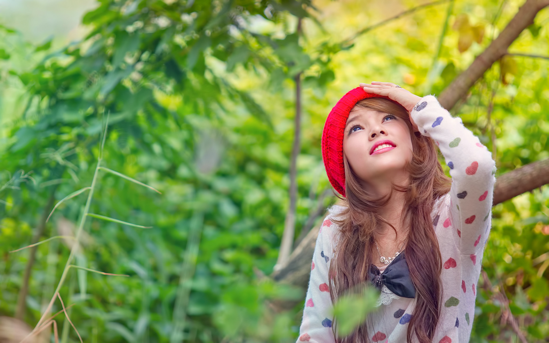 beautiful girl wallpaper hd download,people in nature,hair,green,beauty,red