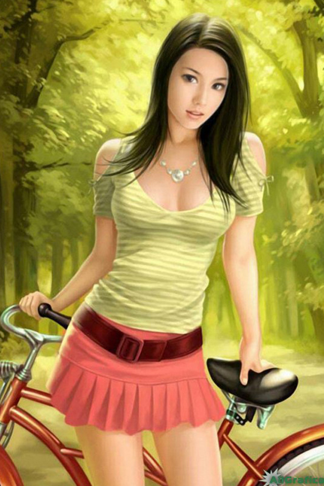 女の子のモバイル壁紙,美しさ,大腿,黒髪,車両,自転車