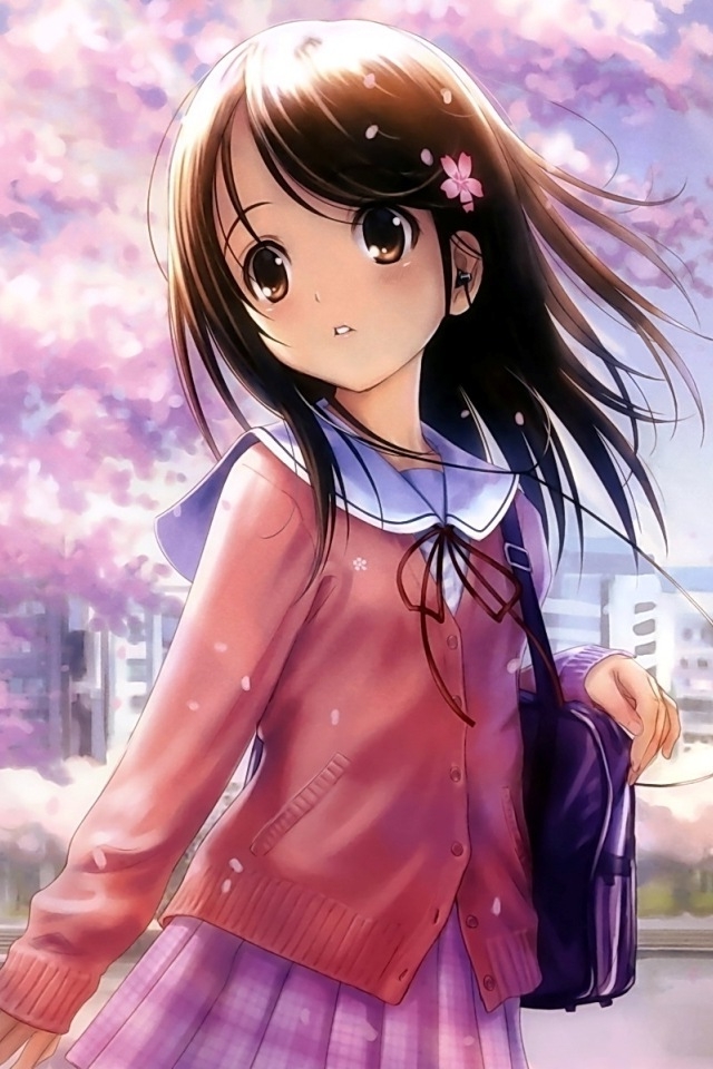 girls mobile wallpaper,cartoon,anime,cg artwork,hime cut,brown hair