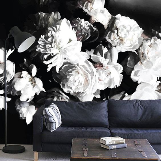 흑백 꽃 무늬 벽지,하얀,검정색과 흰색,꽃,꽃을 자르다,흑백 사진