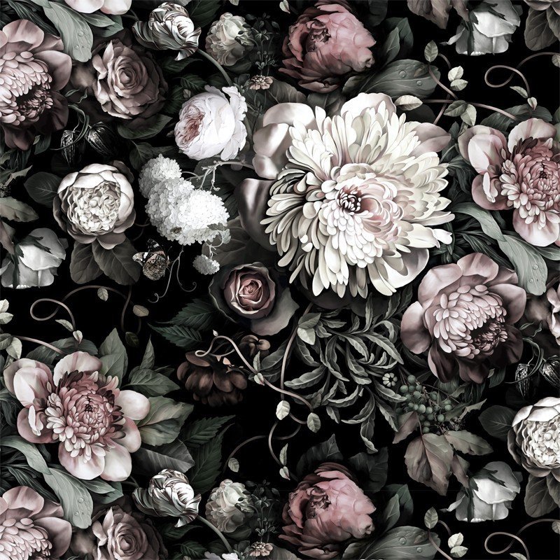 papier peint floral noir et blanc,fleur,rose,illustration,plante,modèle