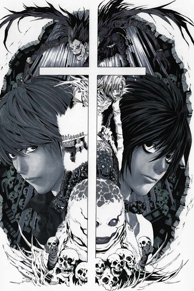 death note wallpaper iphone,face,head,illustration,black hair,art