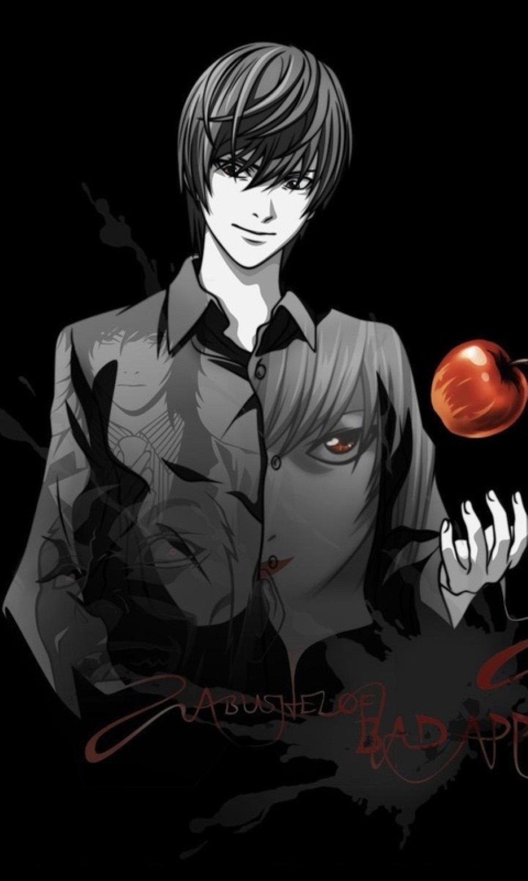 death note wallpaper iphone,cartoon,anime,illustration,black hair,fictional character