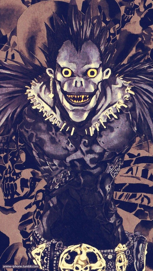 death note wallpaper iphone,head,demon,fictional character,illustration,supernatural creature