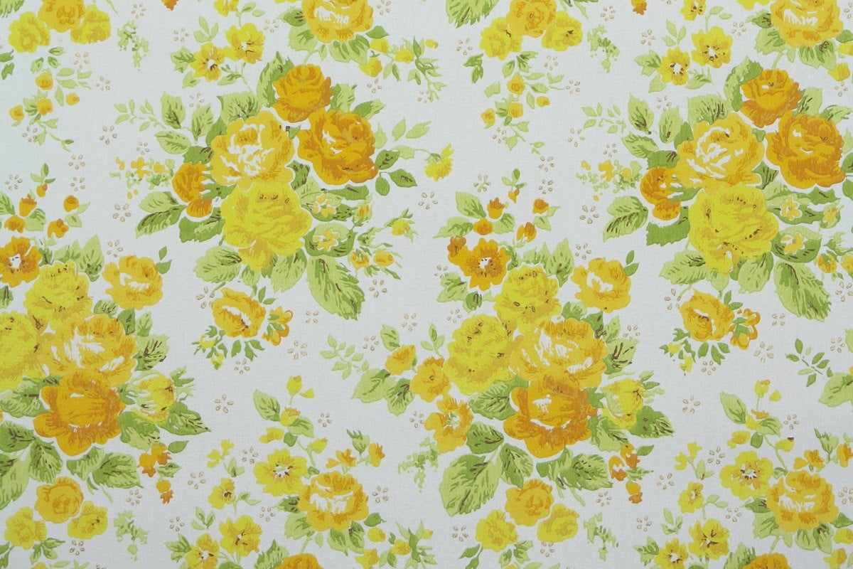 papier peint des années 1960,jaune,modèle,fond d'écran,textile,fleur