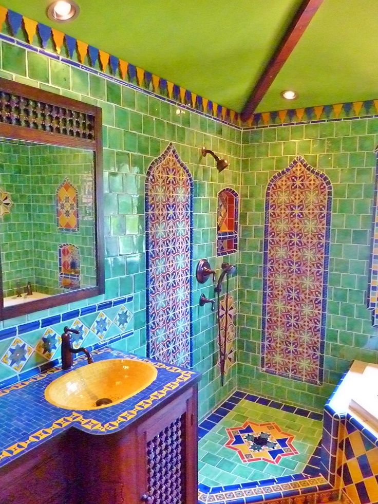 moroccan themed wallpaper,room,bathroom,tile,property,majorelle blue