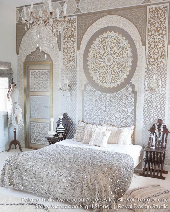 moroccan themed wallpaper,bedroom,furniture,room,bed,bed frame