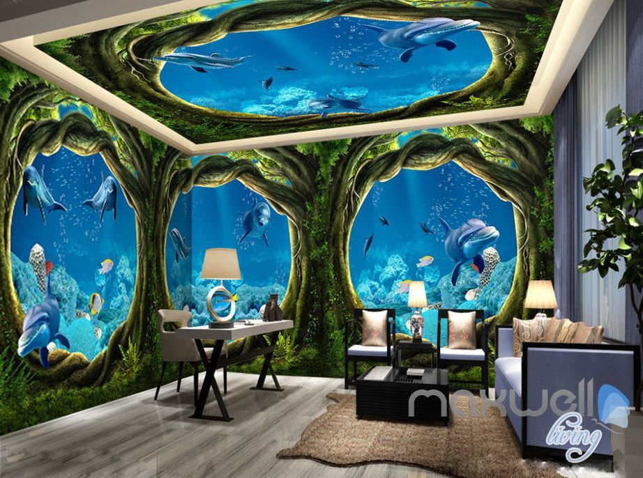 seaside themed wallpaper,natural landscape,wall,mural,room,interior design