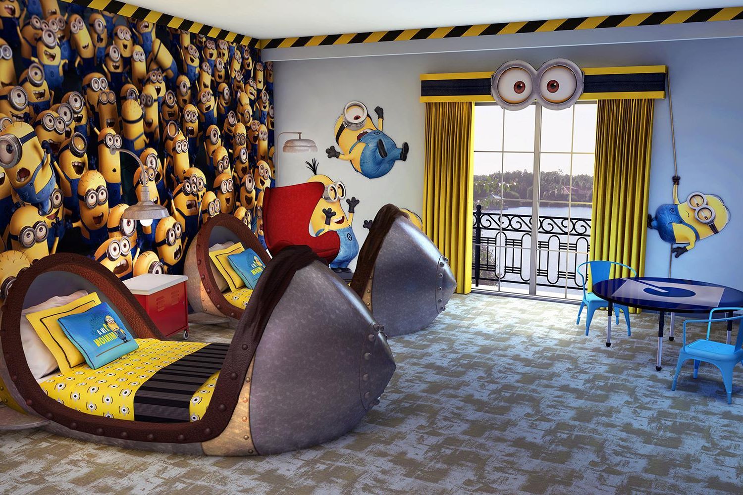 minion bedroom wallpaper,room,property,interior design,yellow,wall
