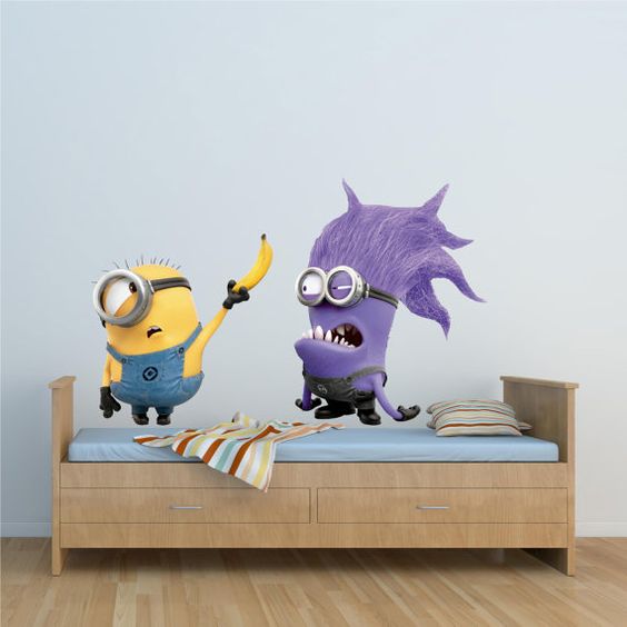 minion schlafzimmer tapete,spielzeug,karikatur,violett,wandaufkleber,action figur