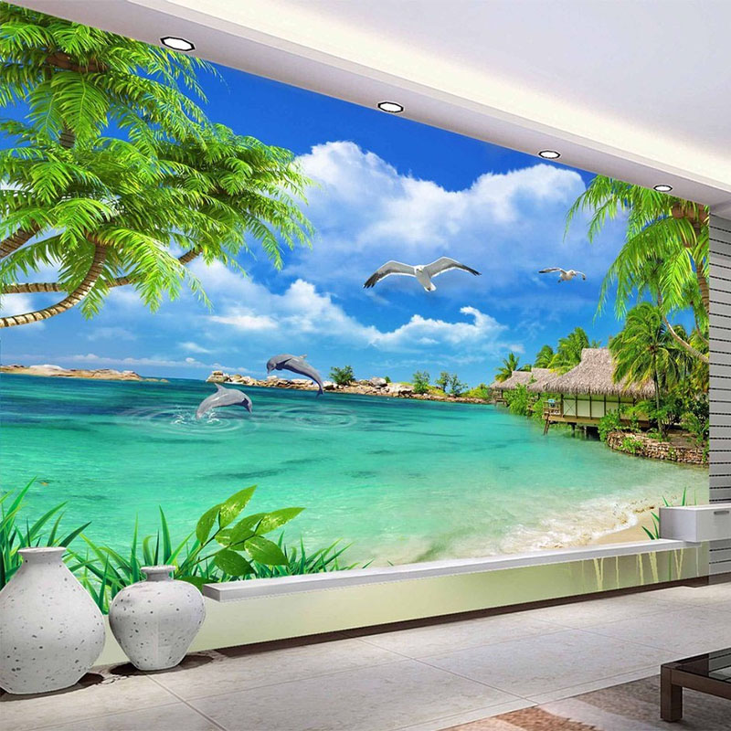 seaside themed wallpaper,natural landscape,nature,mural,wall,sky